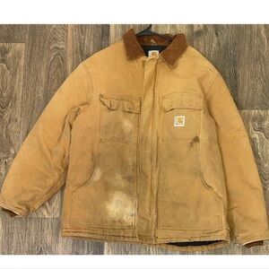 Mens Carhartt Detroit C03 BRN Tan Duck Jacket Brown Corduroy Collar VTG Sz XL